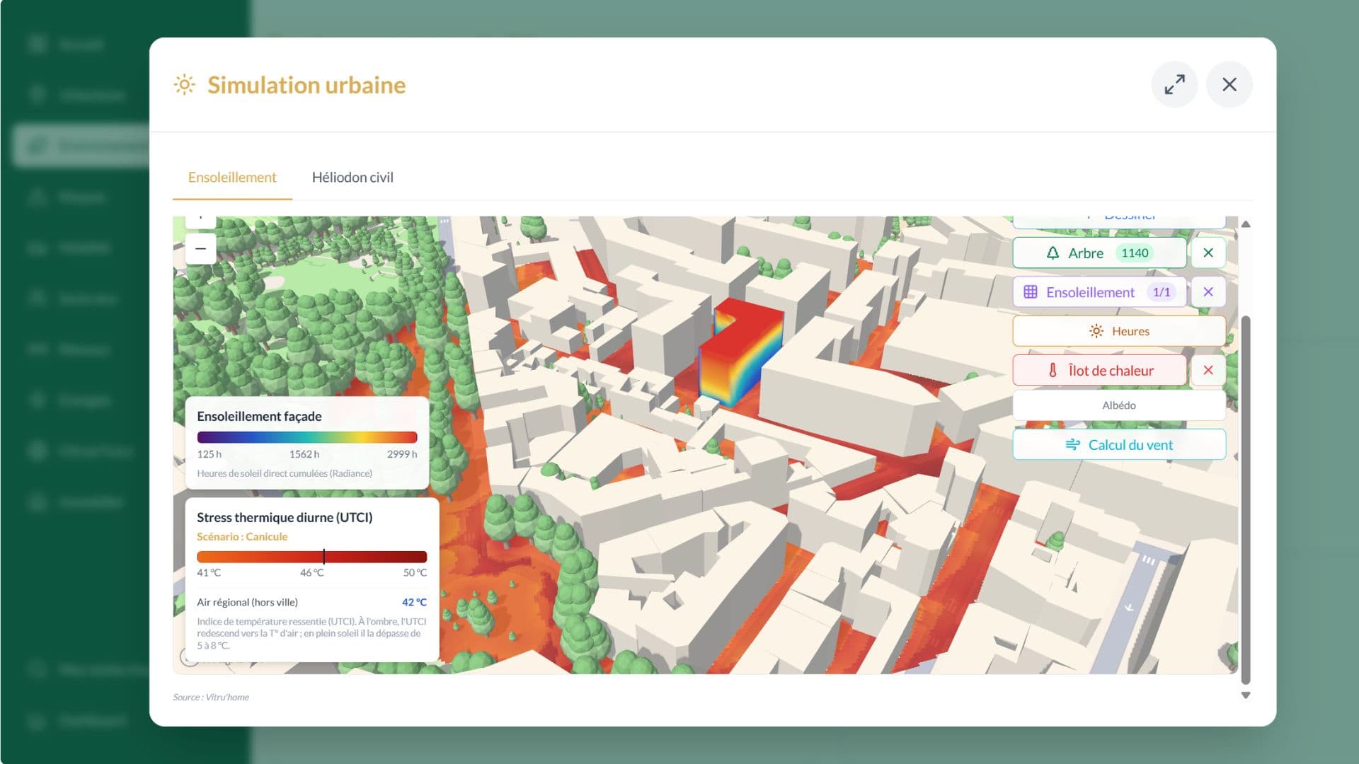 Simulation 3D d’ensoleillement et d’îlot de chaleur urbain sur le bâti